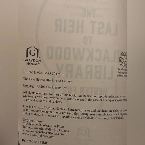 The Last Heir to Blackwood Library by Hester Fox - Picture 4 of 4